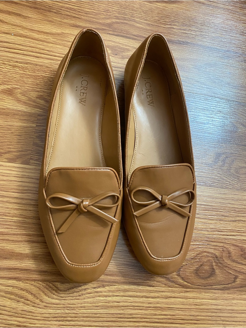 J. Crew Cognac Leather Bow Loafers